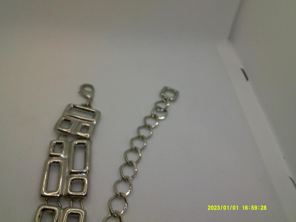 Chico's Silver tone Metal Chain Belt Geometric Pattern Statement  Belt
